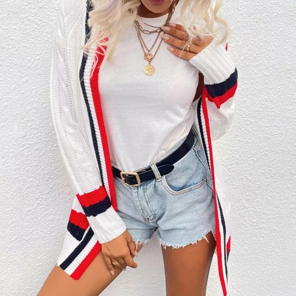 Designer Inspired Open Front Knit Cardigan w/ pock - Picture 2 of 10